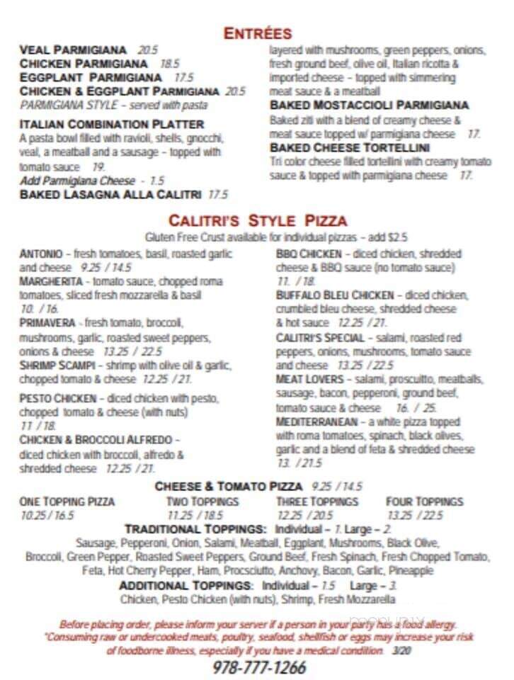 Calitri's Italian Cuisine - Danvers, MA menu_pic