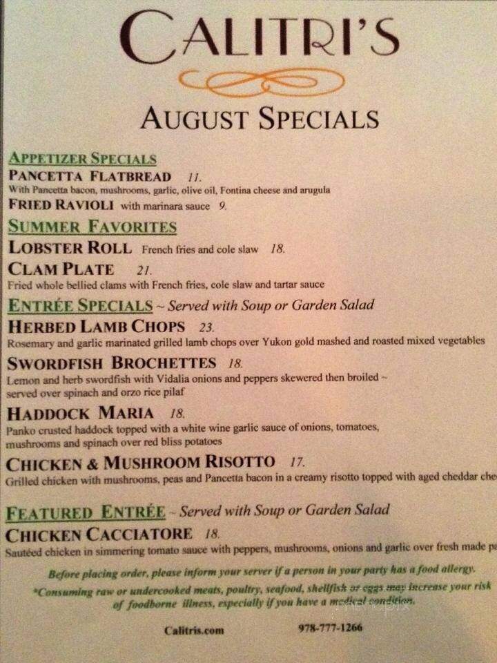 Calitri's Italian Cuisine - Danvers, MA menu_pic