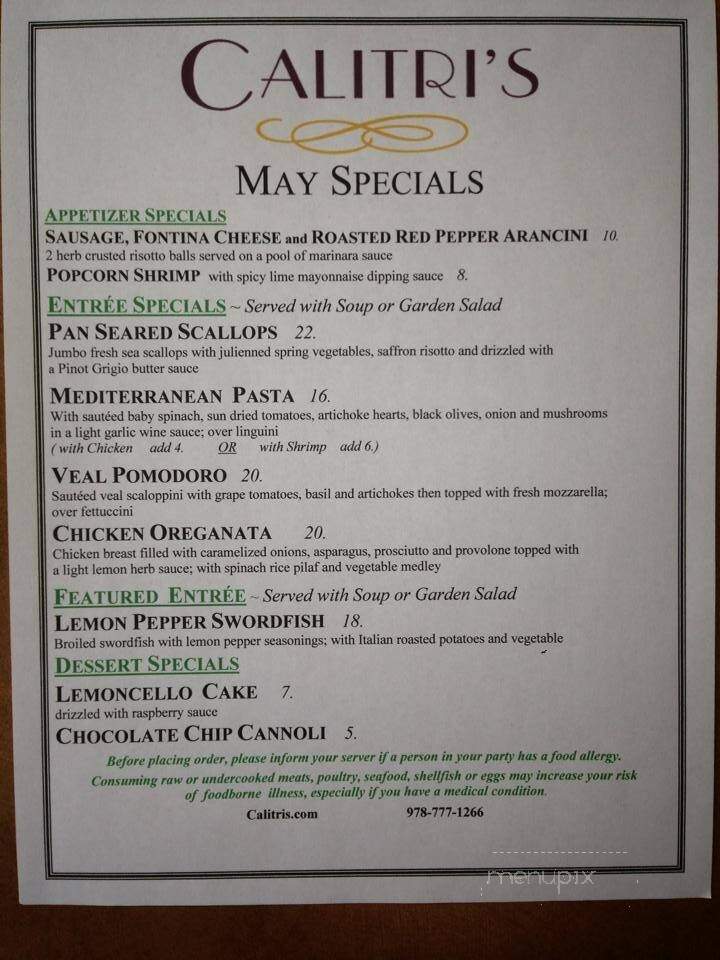 Calitri's Italian Cuisine - Danvers, MA menu_pic