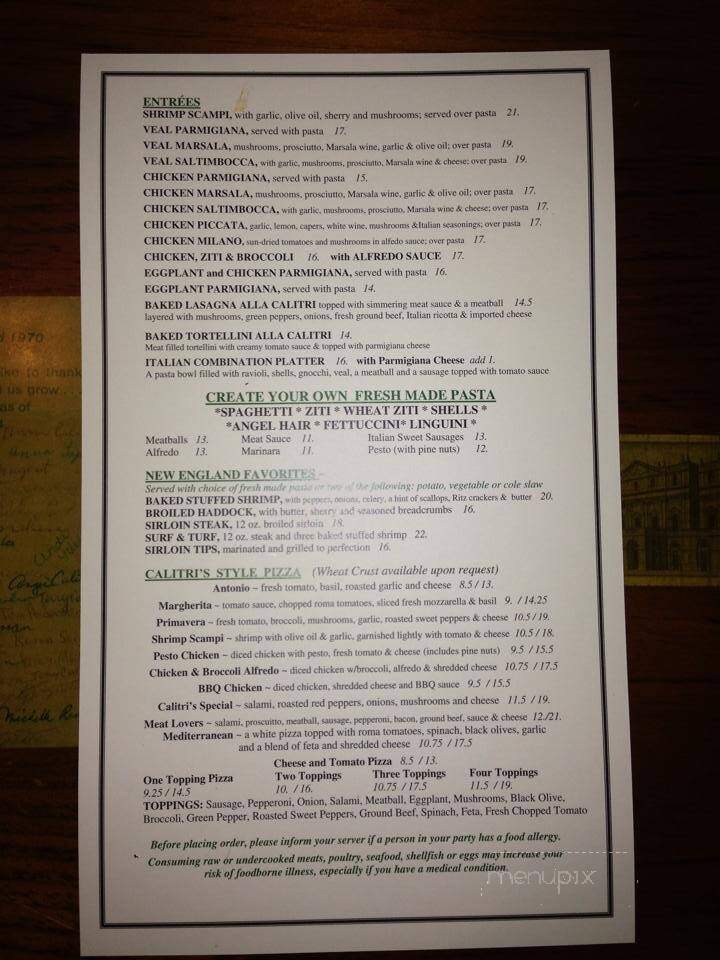 Calitri's Italian Cuisine - Danvers, MA menu_pic