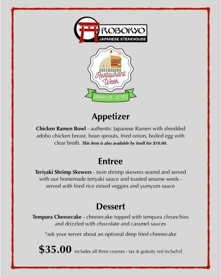 Robokyo Japanese Steakhouse and Sushi - Greensburg, PA menu_pic