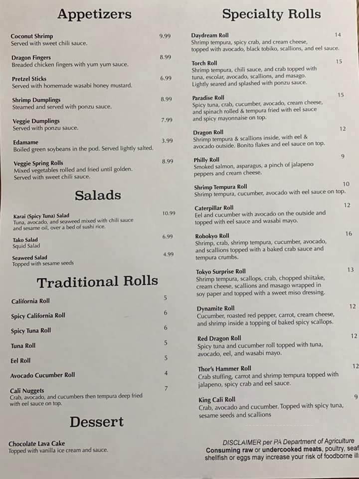 Robokyo Japanese Steakhouse and Sushi - Greensburg, PA menu_pic