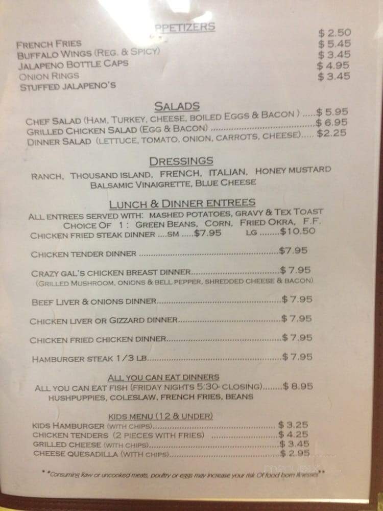 Crazy Gal's Cafe - Bertram, TX menu_pic