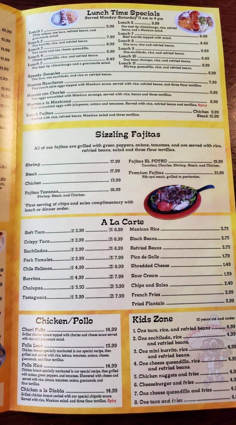 El Potro Mexican Restaurant - Winter Park, FL menu_pic