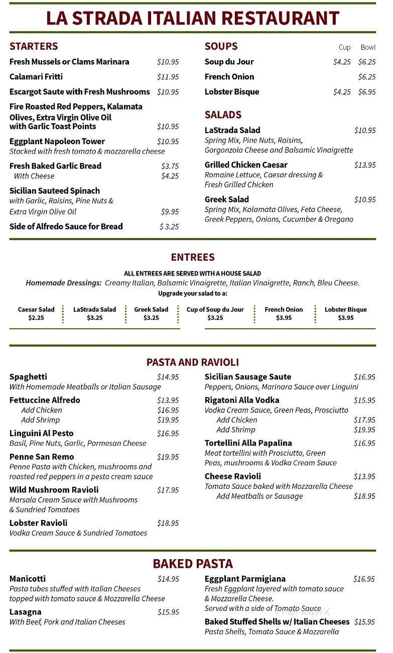 La Strada Italian Restaurant - St Augustine, FL menu_pic