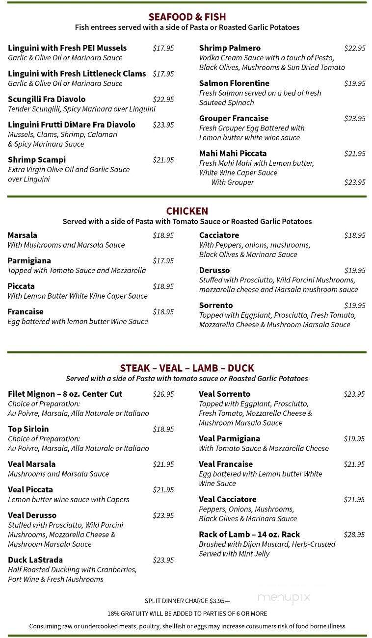 La Strada Italian Restaurant - St Augustine, FL menu_pic