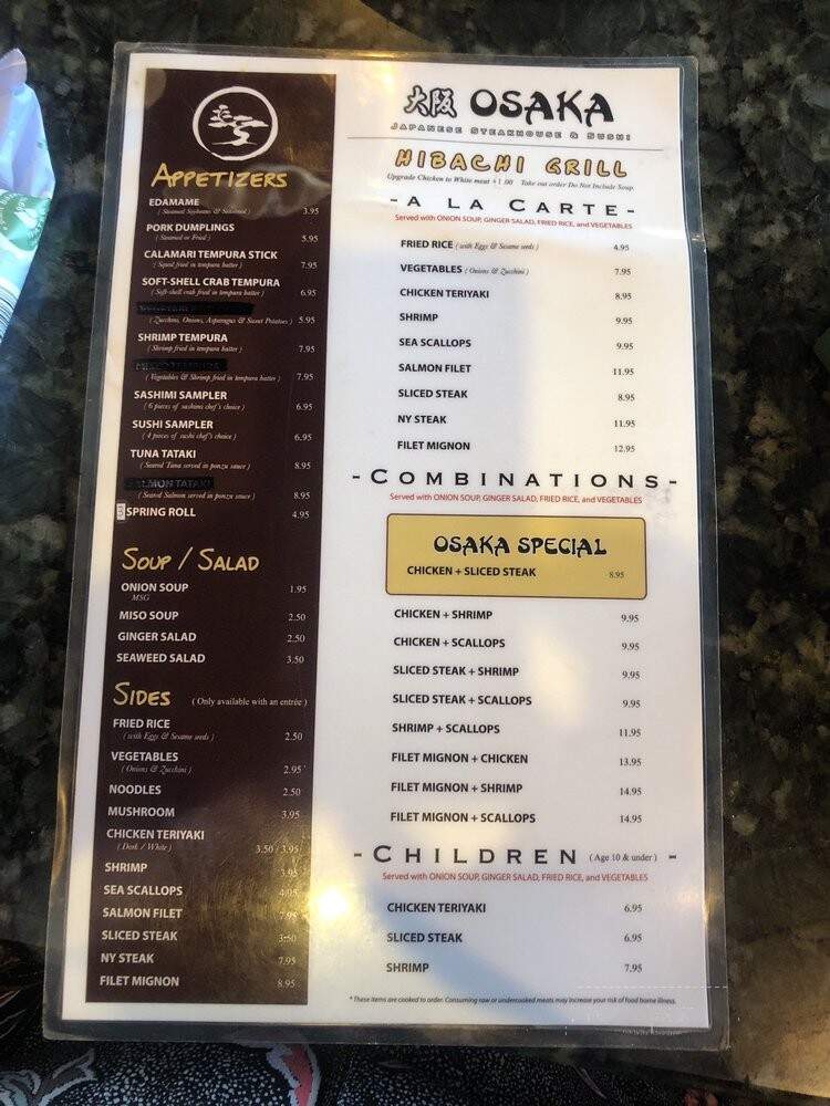Osaka Japanese Steak House - Winter Haven, FL menu_pic