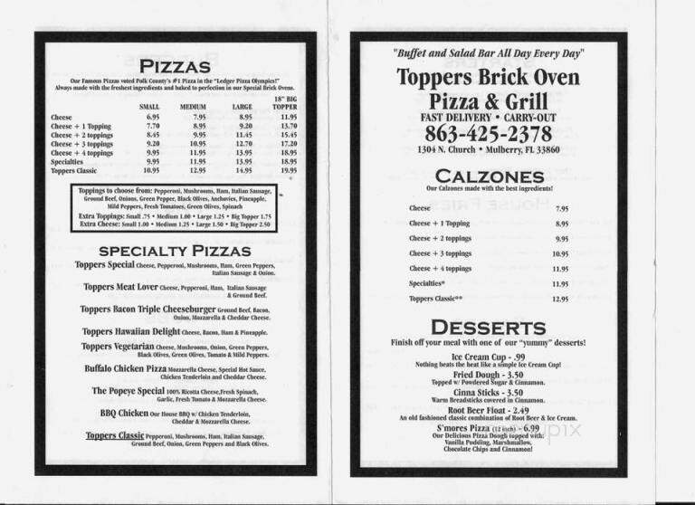 Toppers Pizza - Mulberry, FL menu_pic