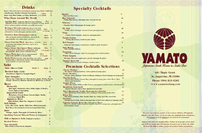 Yamato Japanese Steakhouse - St Augustine, FL menu_pic