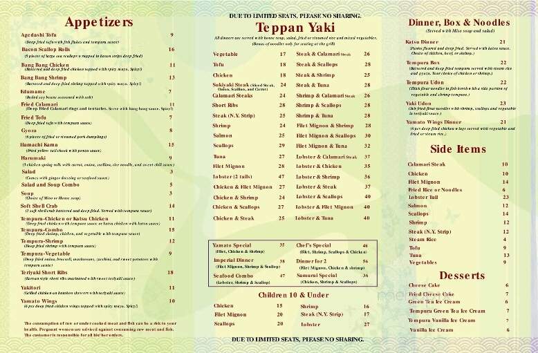 Yamato Japanese Steakhouse - St Augustine, FL menu_pic