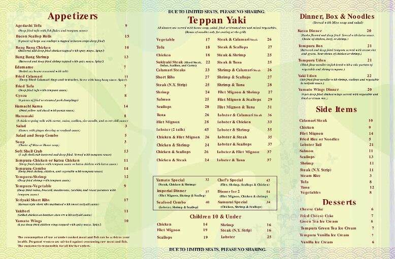Yamato Japanese Steakhouse - St Augustine, FL menu_pic