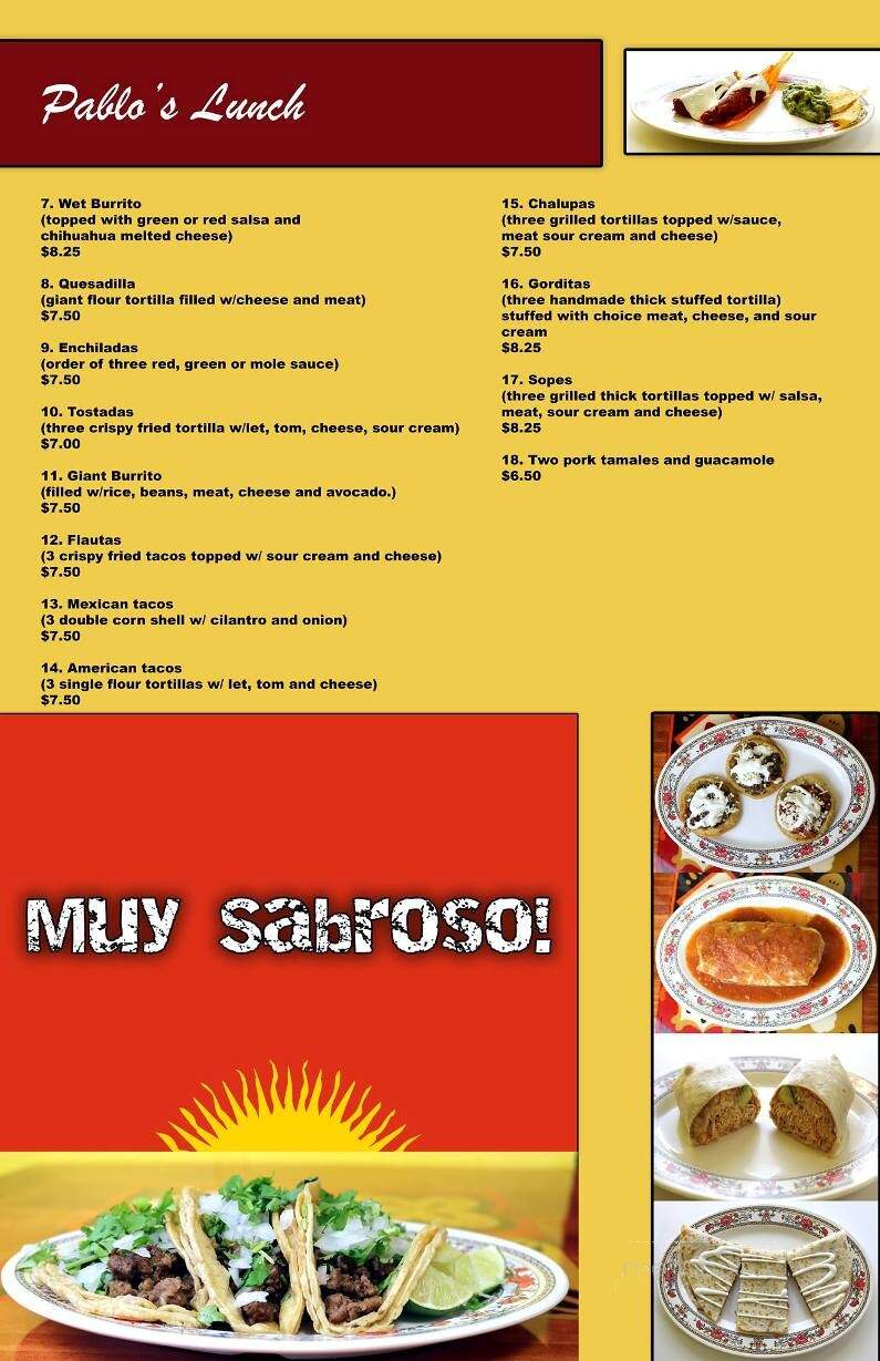 Pablo's Restaurant & Bakery - Lansing, MI menu_pic