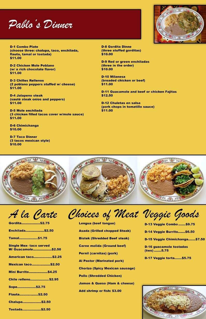 Pablo's Restaurant & Bakery - Lansing, MI menu_pic