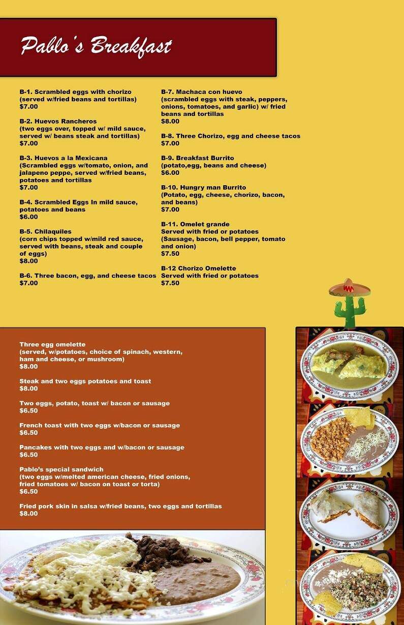 Pablo's Restaurant & Bakery - Lansing, MI menu_pic