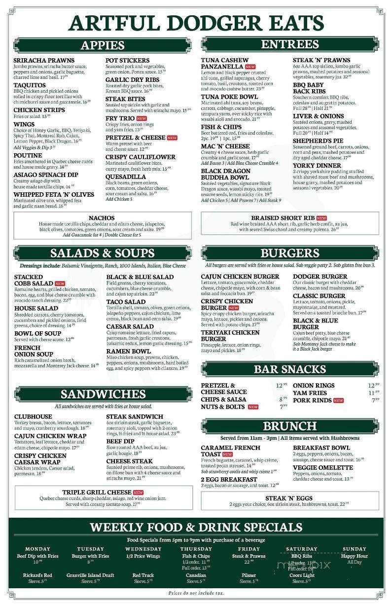 Artful Dodger Neighbourhood Pub - Langley Twp, BC menu_pic