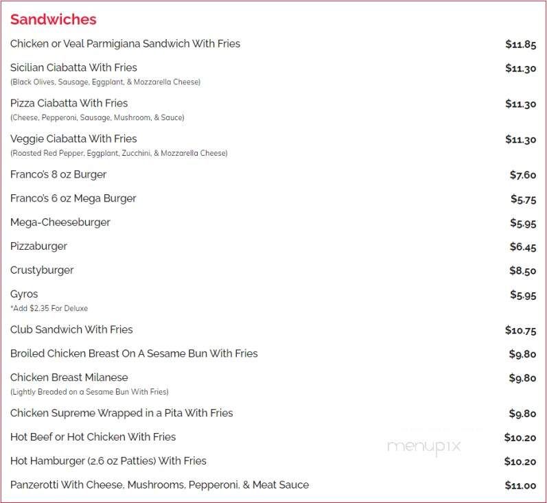 Franco's Restaurants - Windsor, ON menu_pic