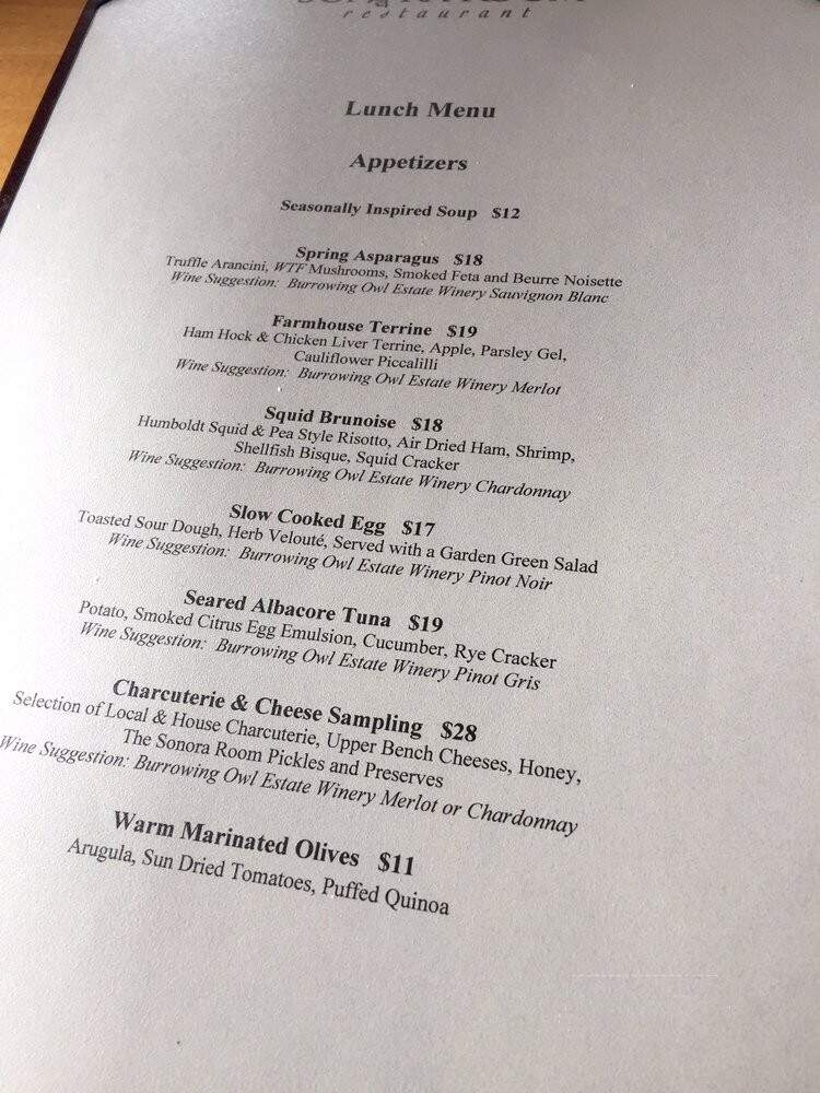 The Sonora Room - Oliver, BC menu_pic