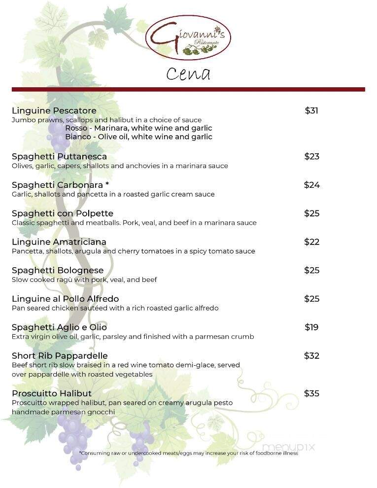 Giovannis Ristorante - Qualicum Beach, BC menu_pic