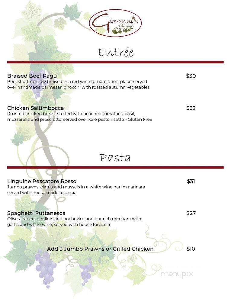 Giovannis Ristorante - Qualicum Beach, BC menu_pic