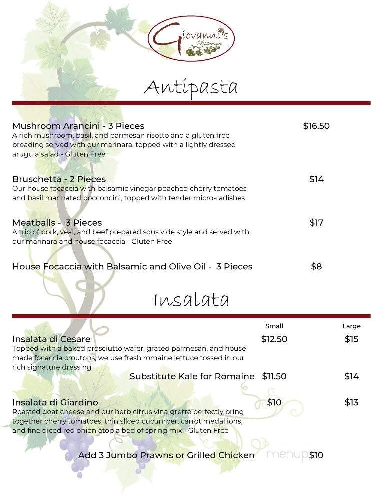 Giovannis Ristorante - Qualicum Beach, BC menu_pic