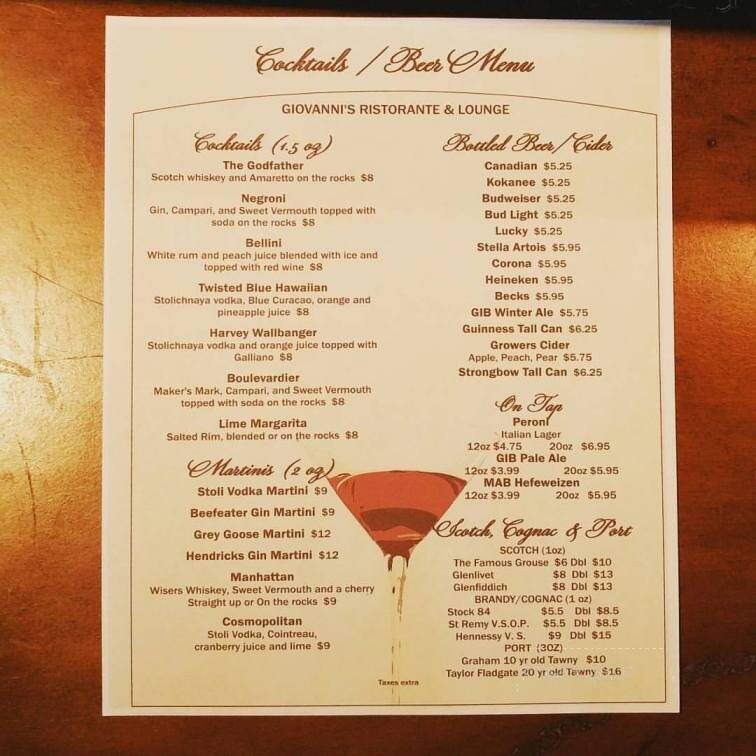 Giovannis Ristorante - Qualicum Beach, BC menu_pic