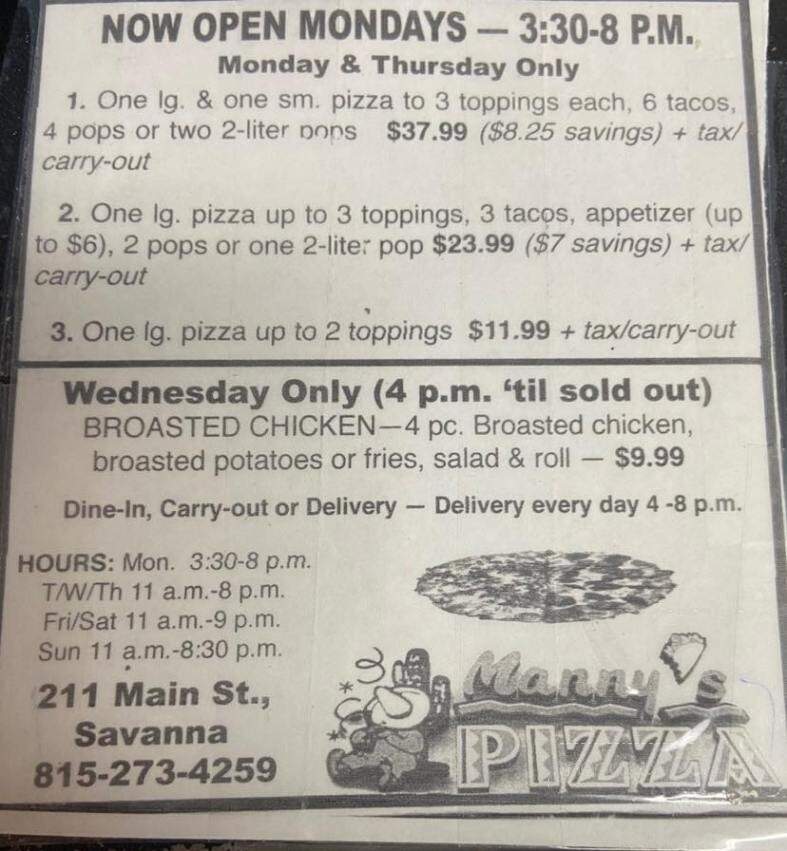 Manny's Frozen Pizza - Savanna, IL