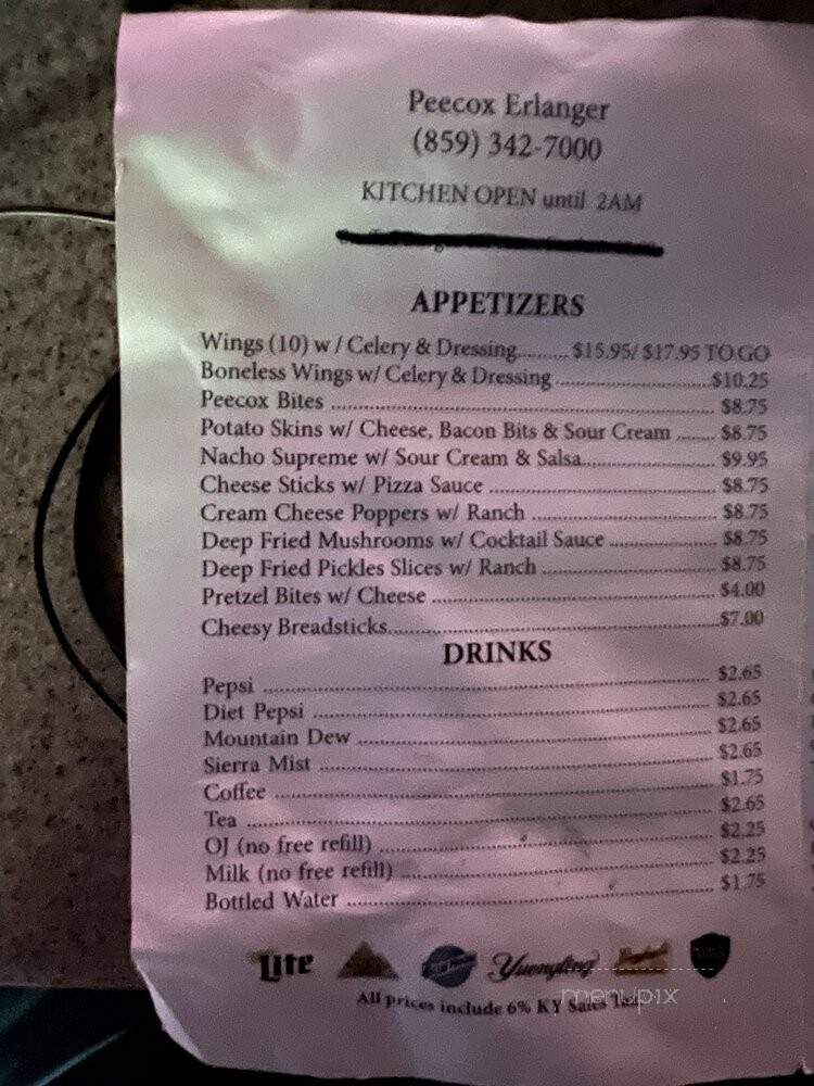 Peecox - Erlanger, KY menu_pic
