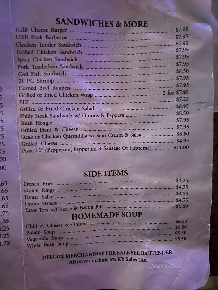 Peecox - Erlanger, KY menu_pic