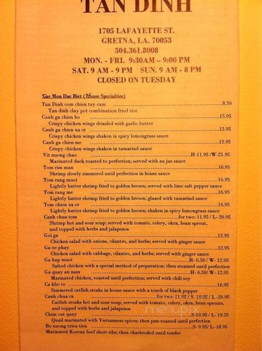 Tan Dinh - Gretna, LA menu_pic
