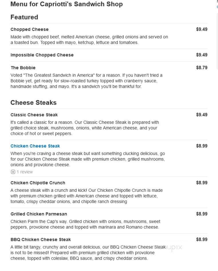 Capriotti's Sandwich Shop - Elkton, MD menu_pic