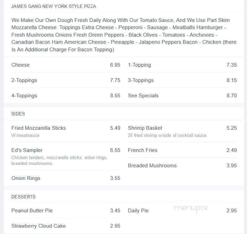 James Gang Pizzeria - Middletown, MD menu_pic