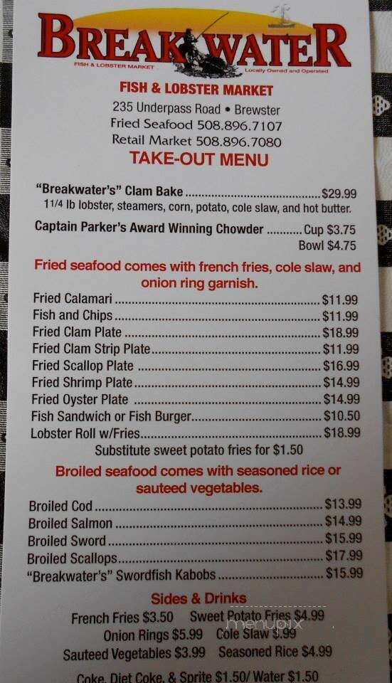 Breakwater Fish & Lobster Mkt - Brewster, MA menu_pic