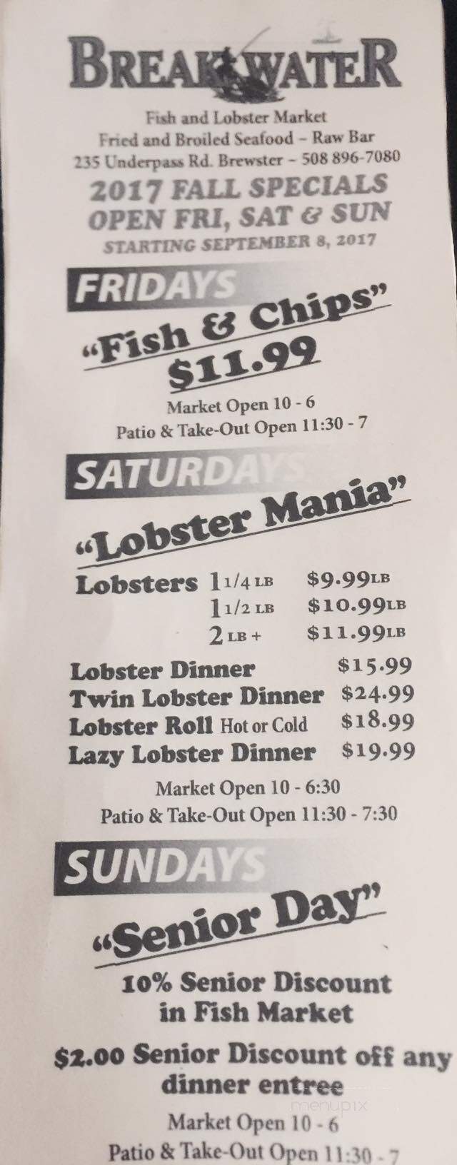 Breakwater Fish & Lobster Mkt - Brewster, MA menu_pic
