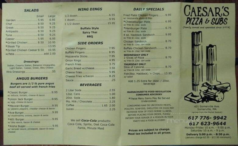 Caesar's Pizza & Subs - Somerville, MA menu_pic