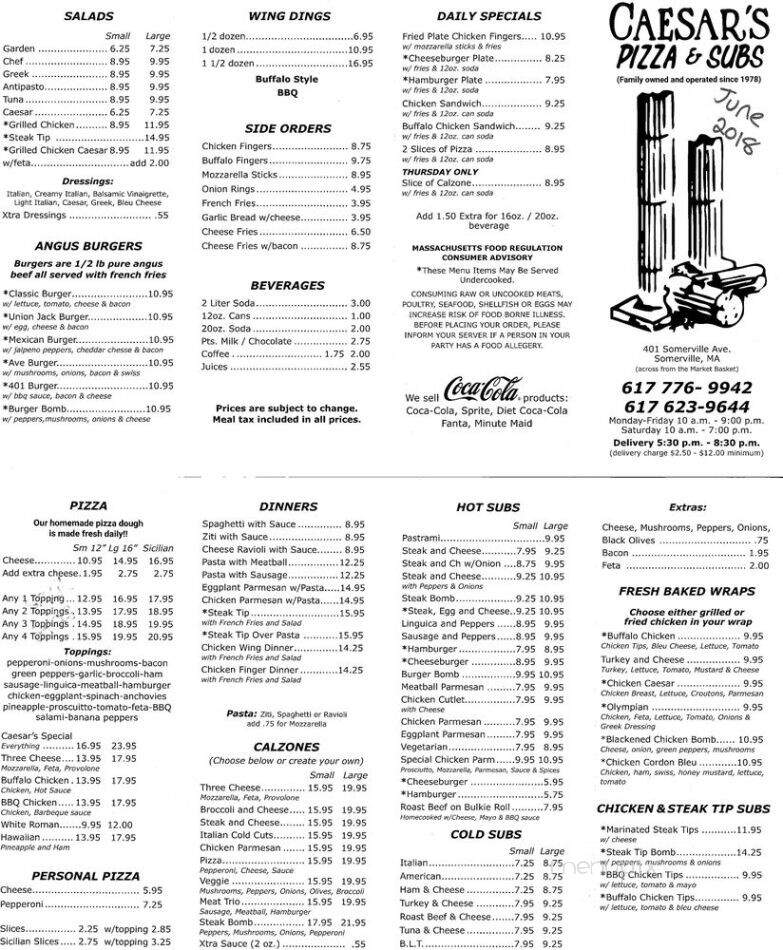 Caesar's Pizza & Subs - Somerville, MA menu_pic