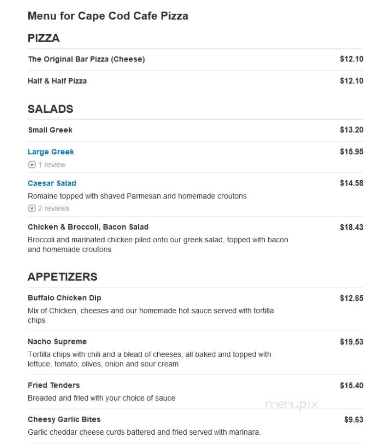Cape Cod Cafe Pizza - Raynham, MA menu_pic