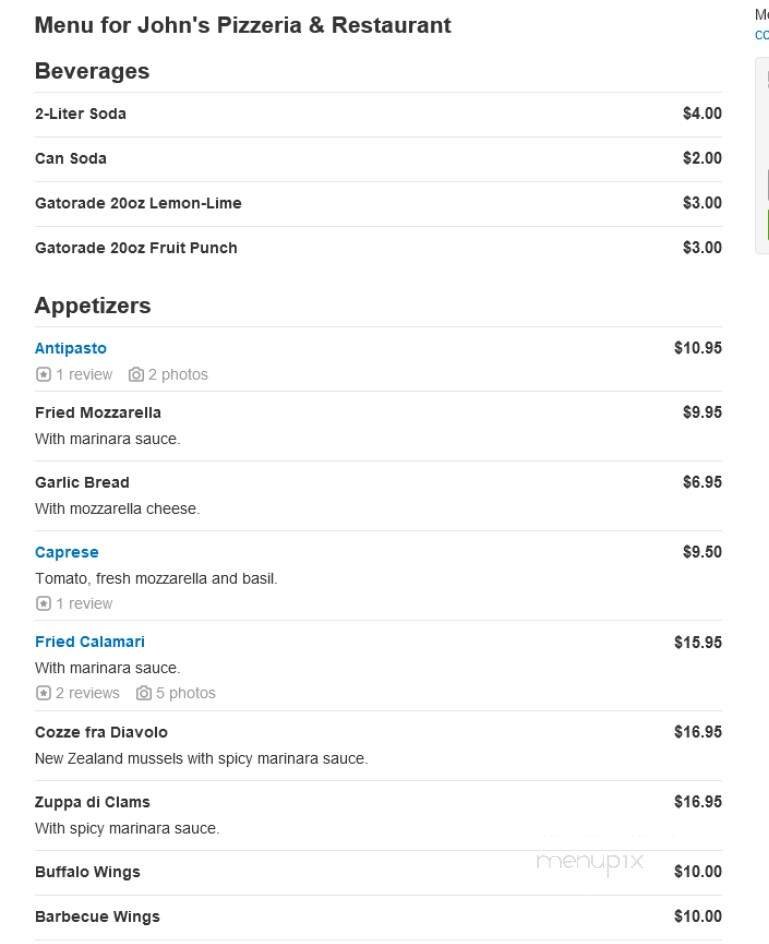 John's Pizzeria & Restaurant - Chicopee, MA menu_pic