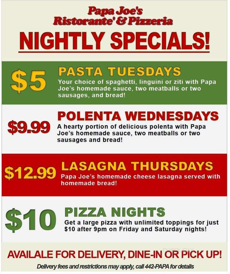 Papa Joe's Ristorante Pizzeria - Pittsfield, MA menu_pic