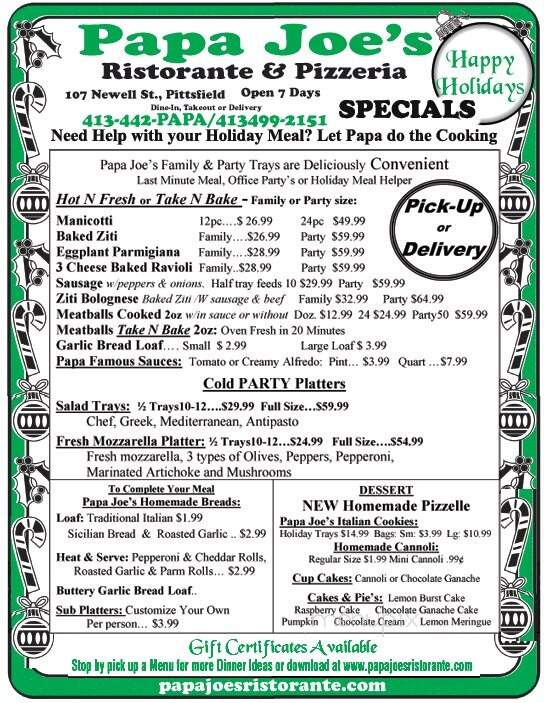 Papa Joe's Ristorante Pizzeria - Pittsfield, MA menu_pic