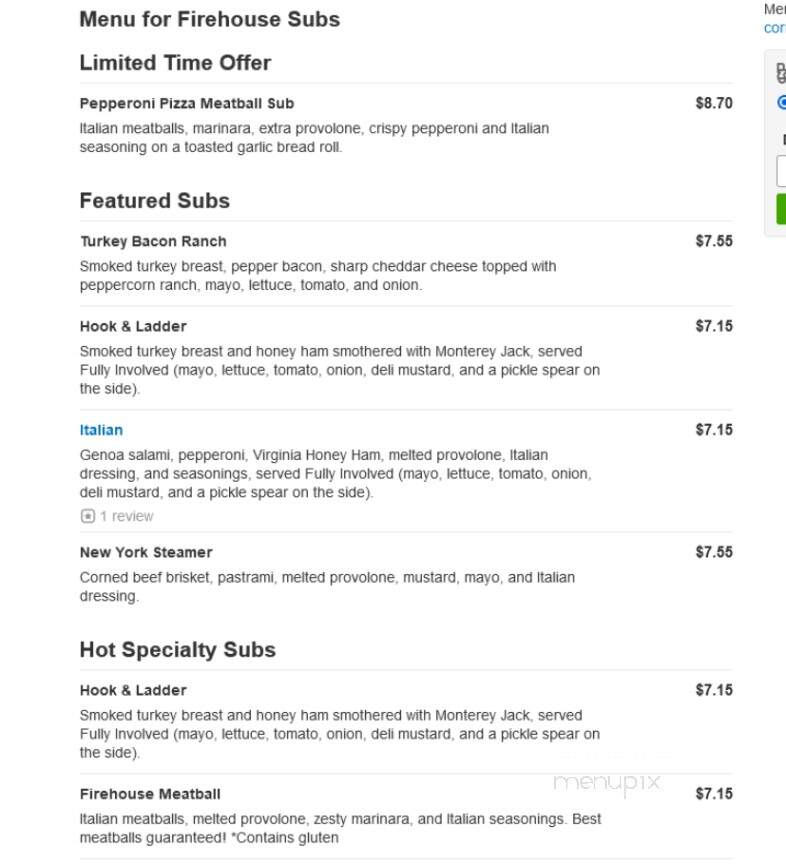 Firehouse Subs - Carrollton, GA menu_pic