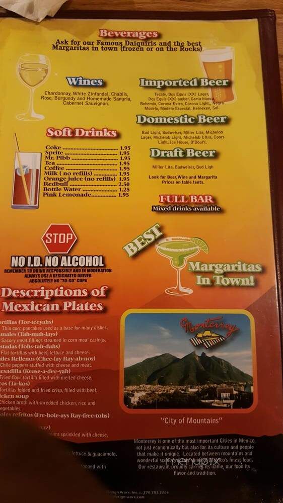 Monterrey Mexican Restaurant - Jonesboro, GA menu_pic