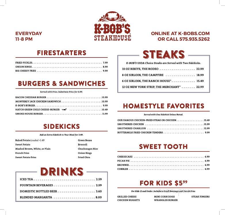 K-Bob's Steakhouse - Clovis, NM menu_pic