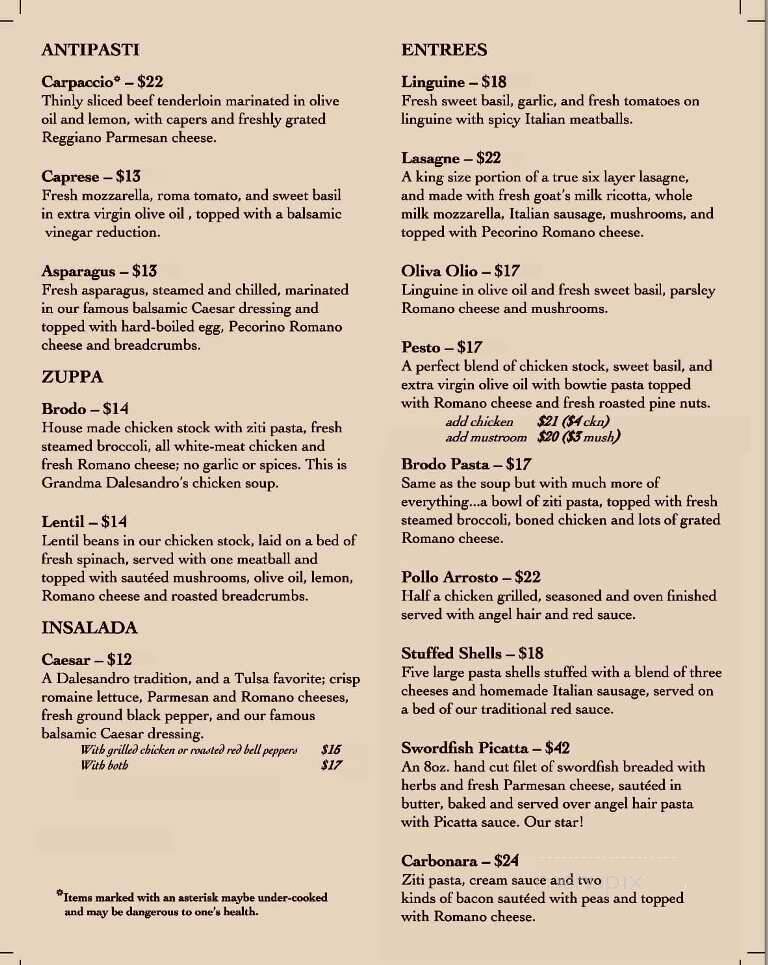 Dalesandro's - Tulsa, OK menu_pic