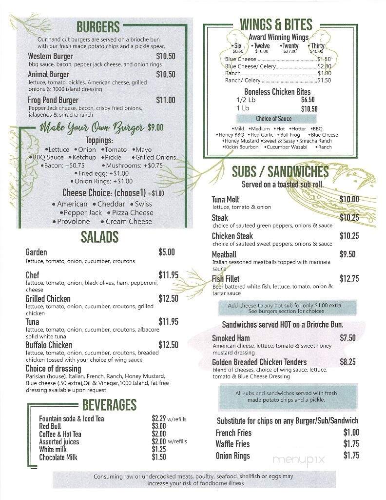 Frog Pond Pub & Pizzaria - Wilkes Barre, PA menu_pic
