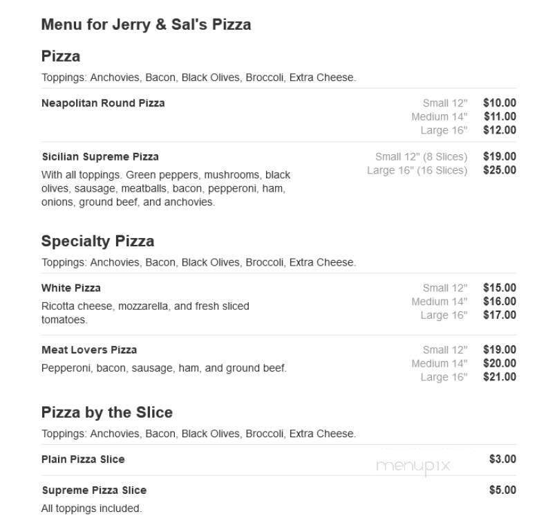 Jerry & Sal's Pizza - Hanover, PA menu_pic