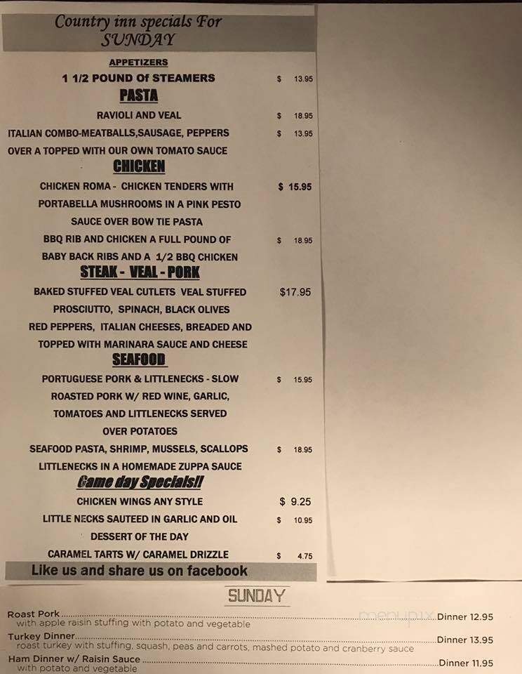 Country Inn Restaurants - Warren, RI menu_pic