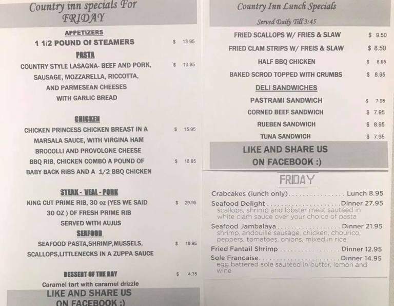 Country Inn Restaurants - Warren, RI menu_pic