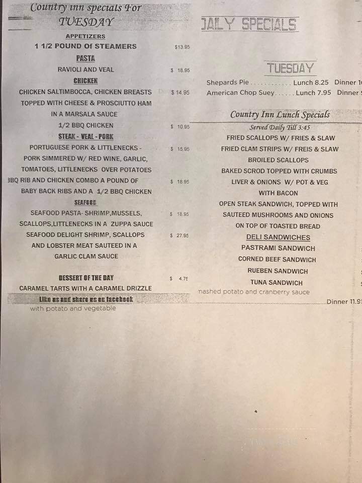 Country Inn Restaurants - Warren, RI menu_pic