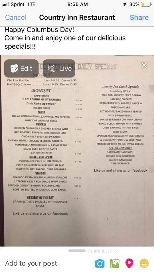 Country Inn Restaurants - Warren, RI menu_pic