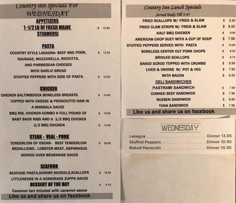 Country Inn Restaurants - Warren, RI menu_pic